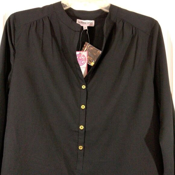 NWT Buckhead Besties Womans Small Top Blouse Black Long Sleeve Elastic Wrist - Picture 3 of 6